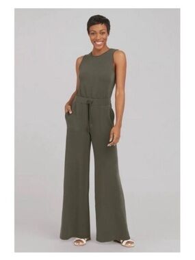 Spanx Air Essentials Sleeveless Wide-Leg Jumpsuit in Olive Green XL/tall length